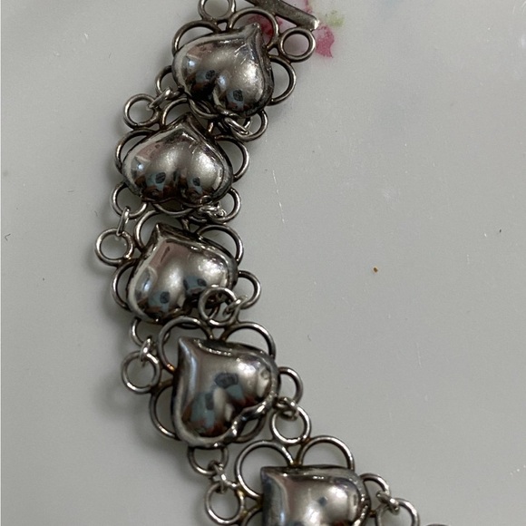 Vtg Sterling Puffy Heart Double Link Bracelet 7.5” - Picture 5 of 8